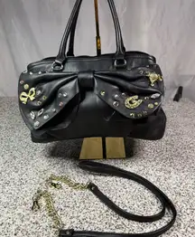 Betsey Johnson Black Bow Satchel Bag with Floral Interior Medium