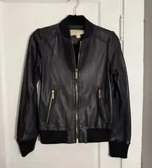 Michael Kors Perforated Black Genuine Leather Bomber Jacket
