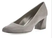 Stuart Weitzman Mary Pumps Suede Block Heel Grey 6W Classic Slip On Round Toe