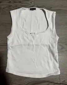 Zara White Tank Top L Square Neck Ribbed Sleeveless Bow‎ Crop Casual Women's L