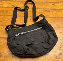 Kipling Black Nylon Crossbody Shoulder Bag Adjustable Strap Zip Pockets
