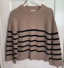 Magaschoni Sweater Women's Crew Neck Black Taupe Striped Pull Over W-171 Sz M