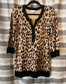 Joesph A. Tan And‎ Black Leopard Print Sweater Top Size Small