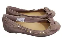 American Eagle Womens 6.5 Becky Grommet Ballet Flats Taupe Suede Casual Bow