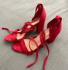 Red Lace-Up Heels