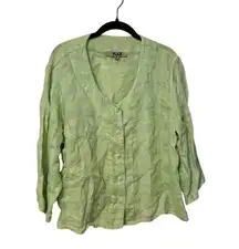 FLAX 100% Linen Lime Green Long Sleeve Button Shirt Size Medium