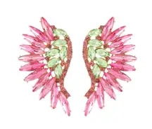 "Fancy Pink Angel" Crystal Vintage Green Pink Angel Wing Earrings