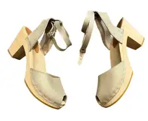 BRYR Annabelle Clog Strappy Leather Wooden Metallic Womens Shoes Size‎ 40 US 10