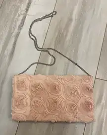Blush Pink H&M Large Clutch & Shoulder Bag with Rosettes and Metal Chain