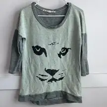 Chelsea & Violet Gray Lion Face Half Sleeve Sweatshirt