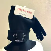 True Religion Black Rhinestone Hat and Gloves