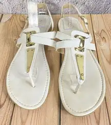 Sesto Meucci Sandals Gold Triangle Detail White Leather Thong Slingback -39/8.5