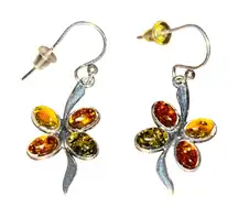 Baltic amber flower earrings in sterling
Silver