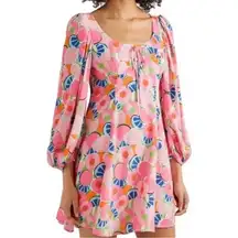 Staud Juniper Abstract Peach Blossom Mini Dress long sleeve size 0 C10