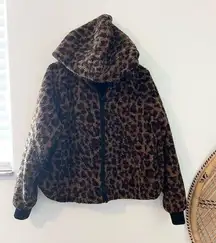 Lou & grey for loft cheetah print teddy full zip oversized hoodie size large