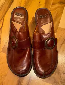 Born Brown Leather Clogs Buckle Accent‎ Comfortable Slip On boho lagenlook 11/43