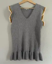 THML Grey Ruffle Sleeve Sweater Blouse Casual Neutral Soft Comfy Medium Stretch