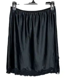 VINTAGE Victoria's Secret Black Satin Lace Trim Slip Skirt Mini MEDIUM