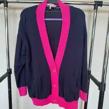 Juicy Couture Navy and Pink Cardigan Preppy XL