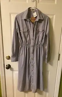 NWT Silky striped button up shirt dress size S