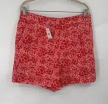 J. Crew Factory High Rise Floral Print Short Pink Red Linen Blend Womens 14 NEW