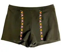 Eyeshadow High Waist‎ Embroidered Shorts Nordic Trim Black Back Zipper Size L