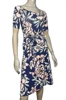 Yumi Kim Women’s Size XS Blue Pink Livi Floral Fit & Flare Belted Jersey Dress