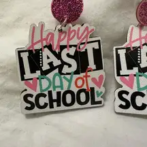 Pink Glitter 'Last Day of School' Earrings