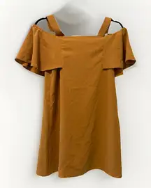 Topshop Bardot Mustard‎ Golden Off Shoulder Dress Sz 2 Adj Straps Ruffle Mini
