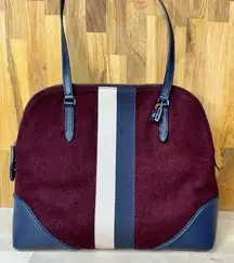 Kate Spade  Carolyn Maroon Felt Large Shoulder Bag Navy Leather Trim