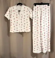Source Unknown White and Red Cherry Pajama Set