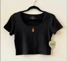 Red Cherry Flames Graphic Black Crop Top