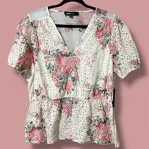 Alice blue women’s size XL pullover v-neck floral eyelet blouse cottage core