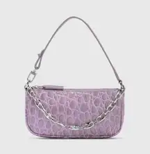 NWT By Far Rachel Mini Lilac Circular Crocodile Croc Embossed Leather Small Bag