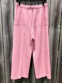 St John Medium Wool Drawstring Wide Leg Pants Pink Sport Pointelle Pocket