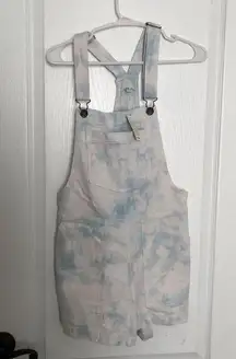 New Aerie Women's XS Tie-Dye Denim Overalls - Light Blue & White NWT