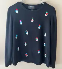 Vintage Designers Originals Christmas Sweater Womens Large Black Snowman Shirt