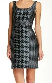 Trina Turk NEW  Elissa Black Teal White Houndstooth Tweed Sheath Dress Size 6