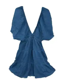 Aerie Pool To Party Flutter Sleeve Dress Cover Up Medium V Neck Gauzy Blue #C3-1