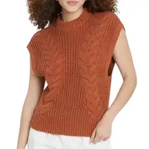 A New Day Cable Knit Cotton Blend Oversized Sleeveless Sweater Vest Rust Size XL