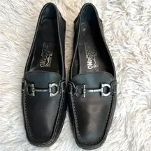 Salvatore Ferragamo  Black Leather Driver Loafers Gancini Buckle Size 7.5