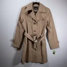 NEW Sam Edelman Belted Double Breasted Collared Trench Coat Jacket Birch Small