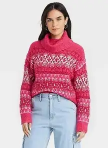 Women's Turtleneck Pullover Sweater - Universal Thread Pink Jacquard Sz S