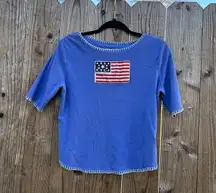 Telluride Clothing Co Short Sleeve Cotton Shirt Medium Embroidered American Flag