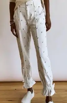 Something Navy Sylvia Floral Embroidered Ankle Tie Jean Jogger Cottagecore Sz‎ 2