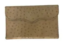 Rebecca Minkoff Ostrich Embossed Leather Zip Around Wallet Beige Gold Tone