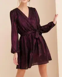 ModCloth Your Time to Shine Purple Metallic Mini Wrap Dress Tie Waist