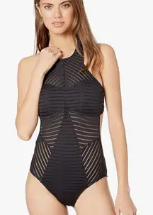 Kenneth Cole Reaction Black Striped One-Piece Swimsuit