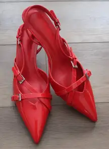 Red Patent Slingback Kitten Heels