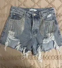 Adika Jean Shorts Rhinestone Fringe